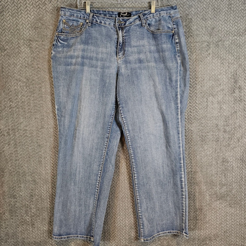 Earl Jean Womens 20W Straight Leg Light Wash Blue Denim Rhinestone Embellished